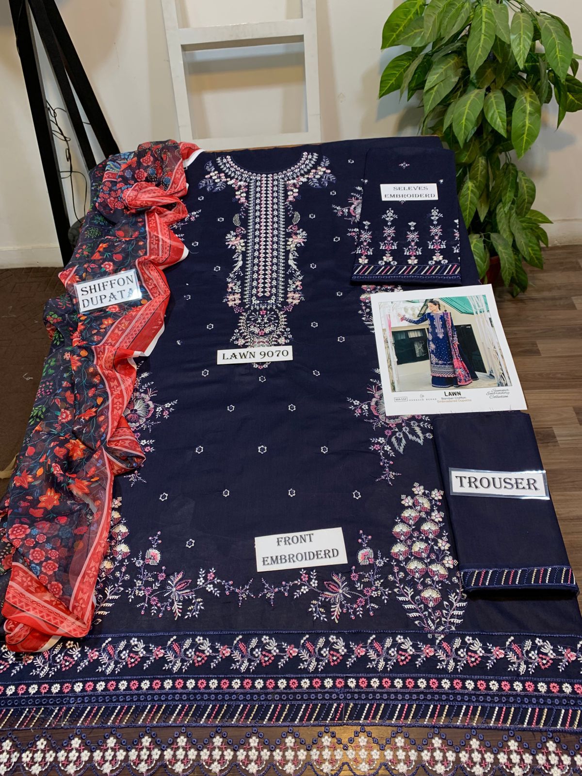 Cross stitch 3 pc embroidered Lawn