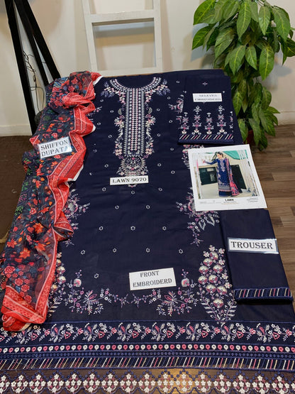 Cross stitch 3 pc embroidered Lawn