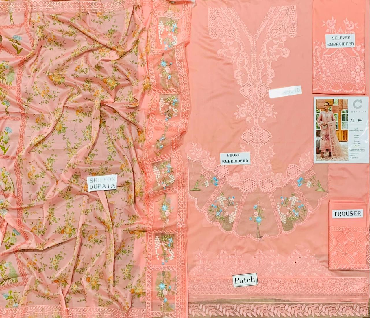 Crimson 3 pc embroidered Lawn