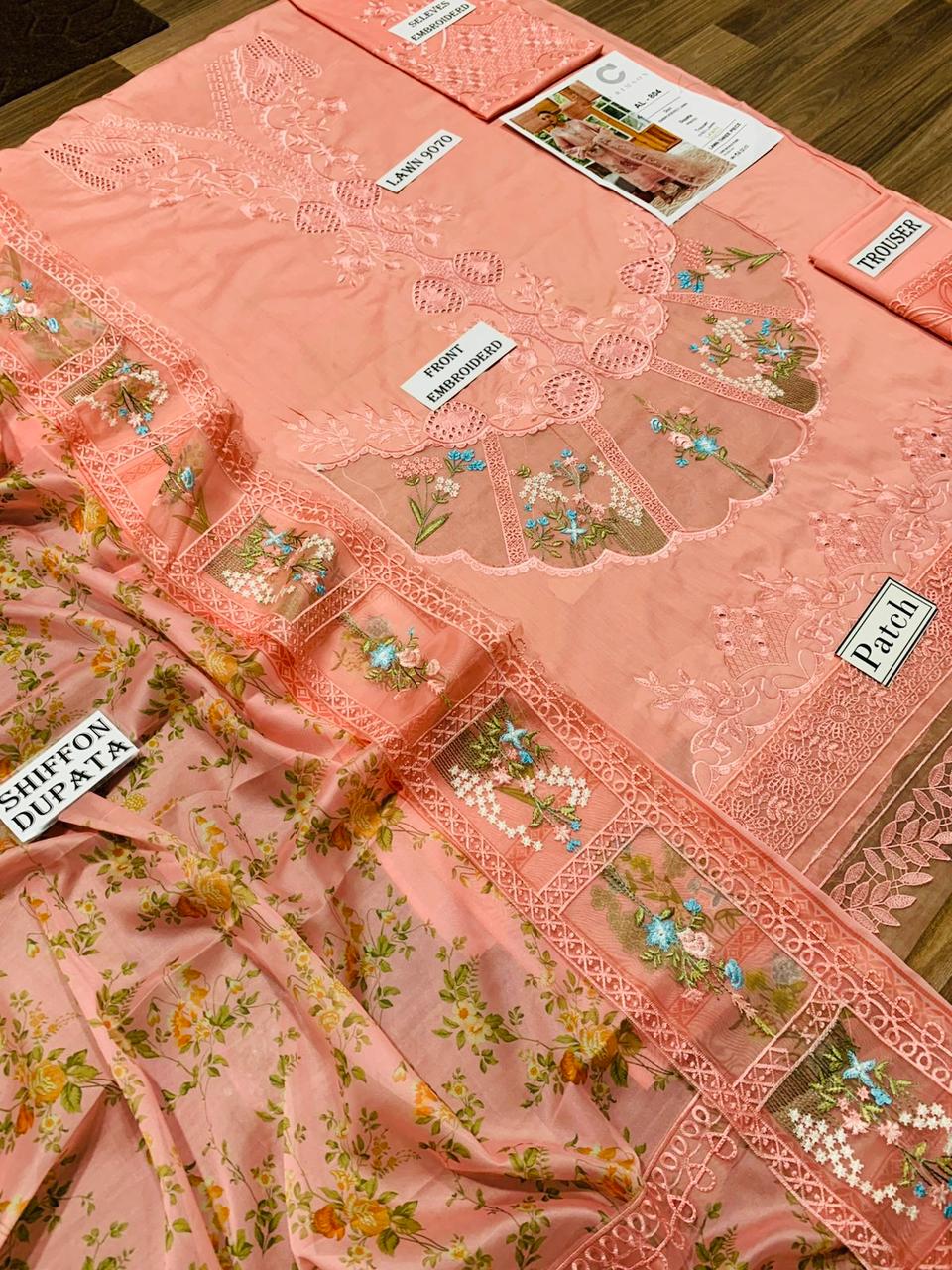 Crimson 3 pc embroidered Lawn