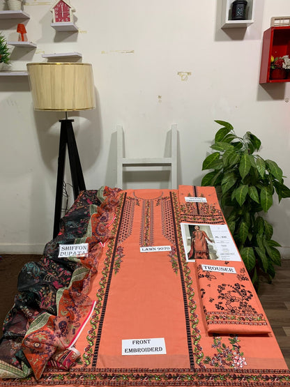 Husain Rehar 3 pc embroidered Lawn