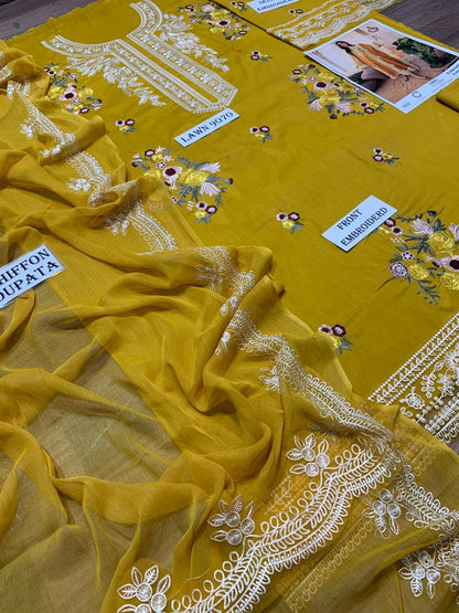 Crimson 3 pc embroidered Lawn