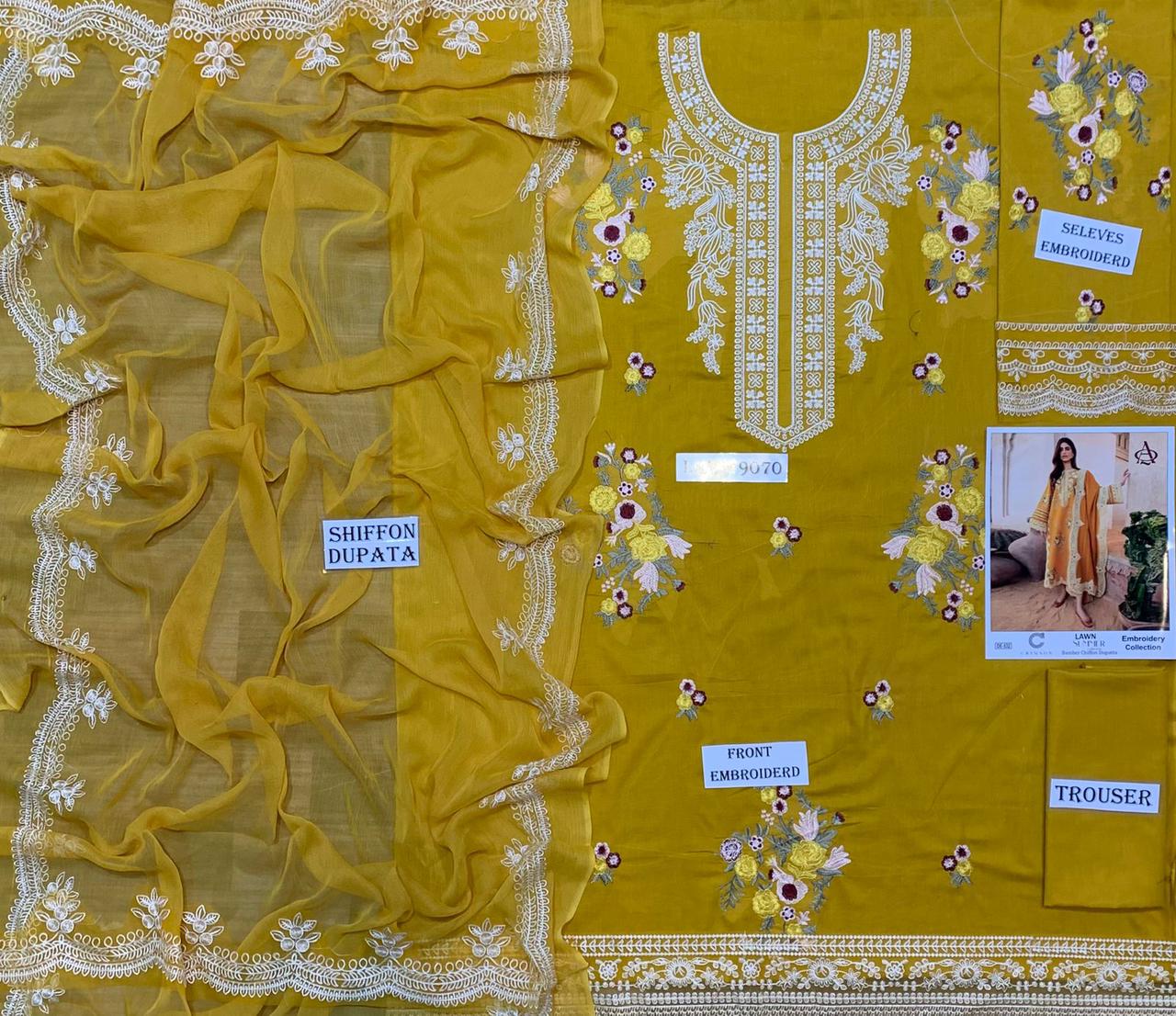 Crimson 3 pc embroidered Lawn