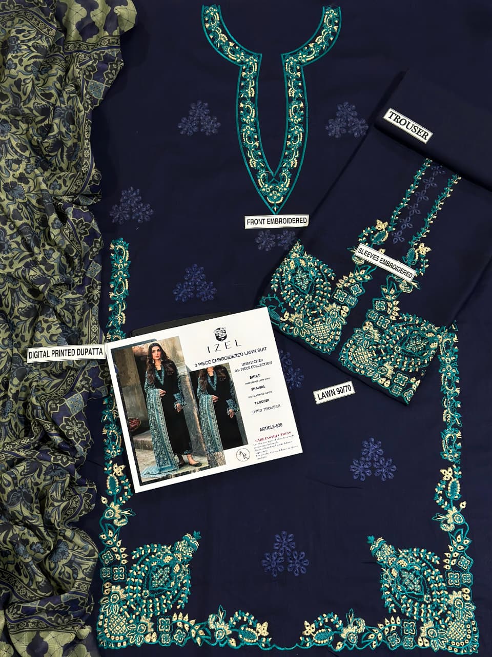 IZEL PURE LAWN 3PC EMBROIDERED