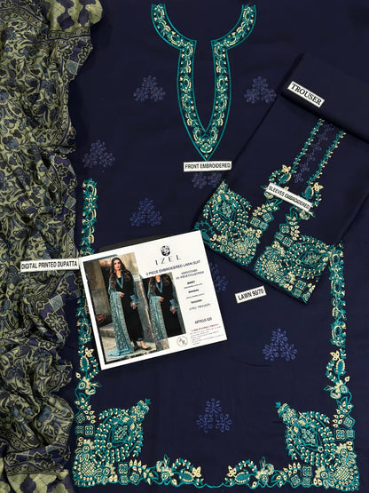 IZEL PURE LAWN 3PC EMBROIDERED
