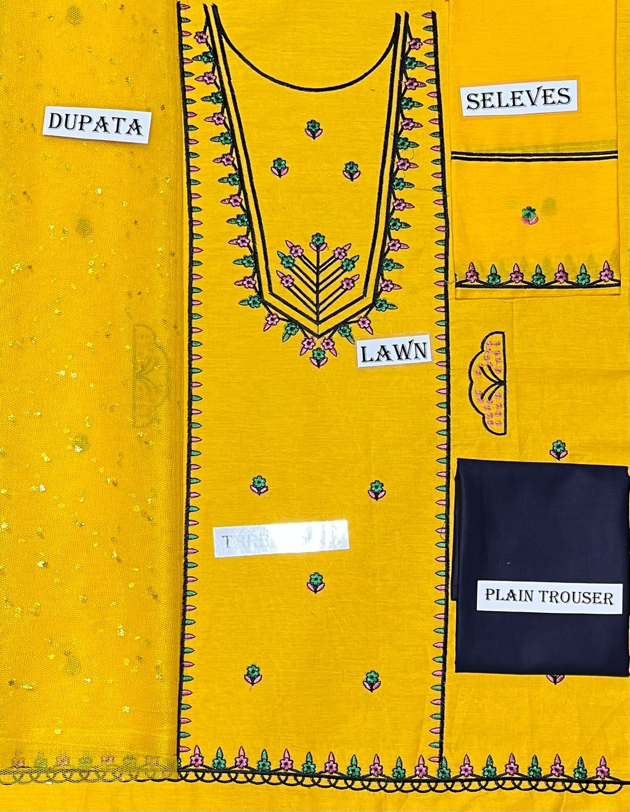 Kids 3PC Embroidered Summer Dress With Net Dupatta - Unstitched