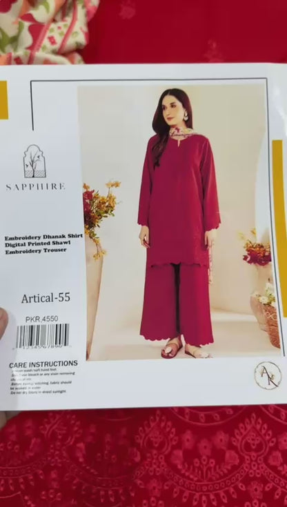 SAPPHIRE 🟨 CATEGORY : WINTER  3PC EMBROIDERED